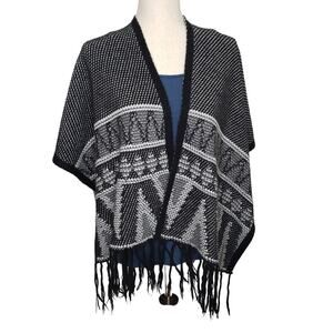 Xhilaration Knit Fringe Trim Poncho Sweater Layering Wrap